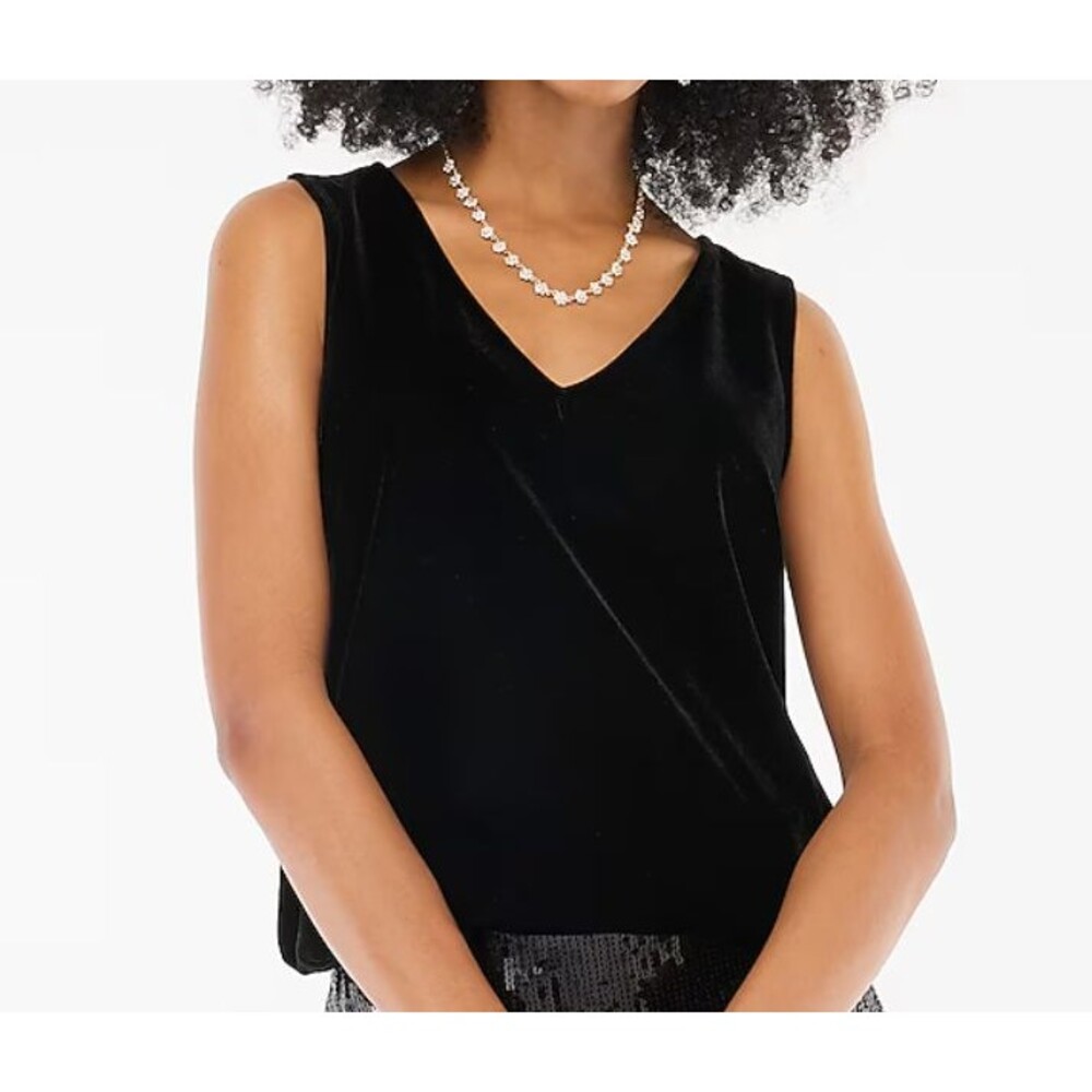 J.Crew Velvet Sleeveless V‑Neck Tank NWT Size L Black $80 Retail  22” Long